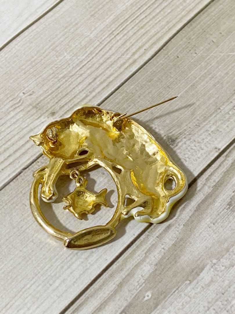 ブローチ 猫モチーフ 金魚 エナメル ゴールド レトロ ヴィンテージ_5