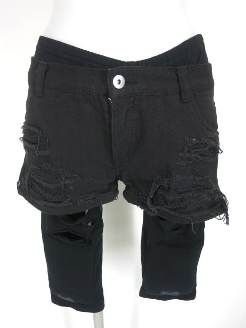 STIGMATA、SEXY DYNAMITE ダメージデニムショートパンツ＆膝パット  