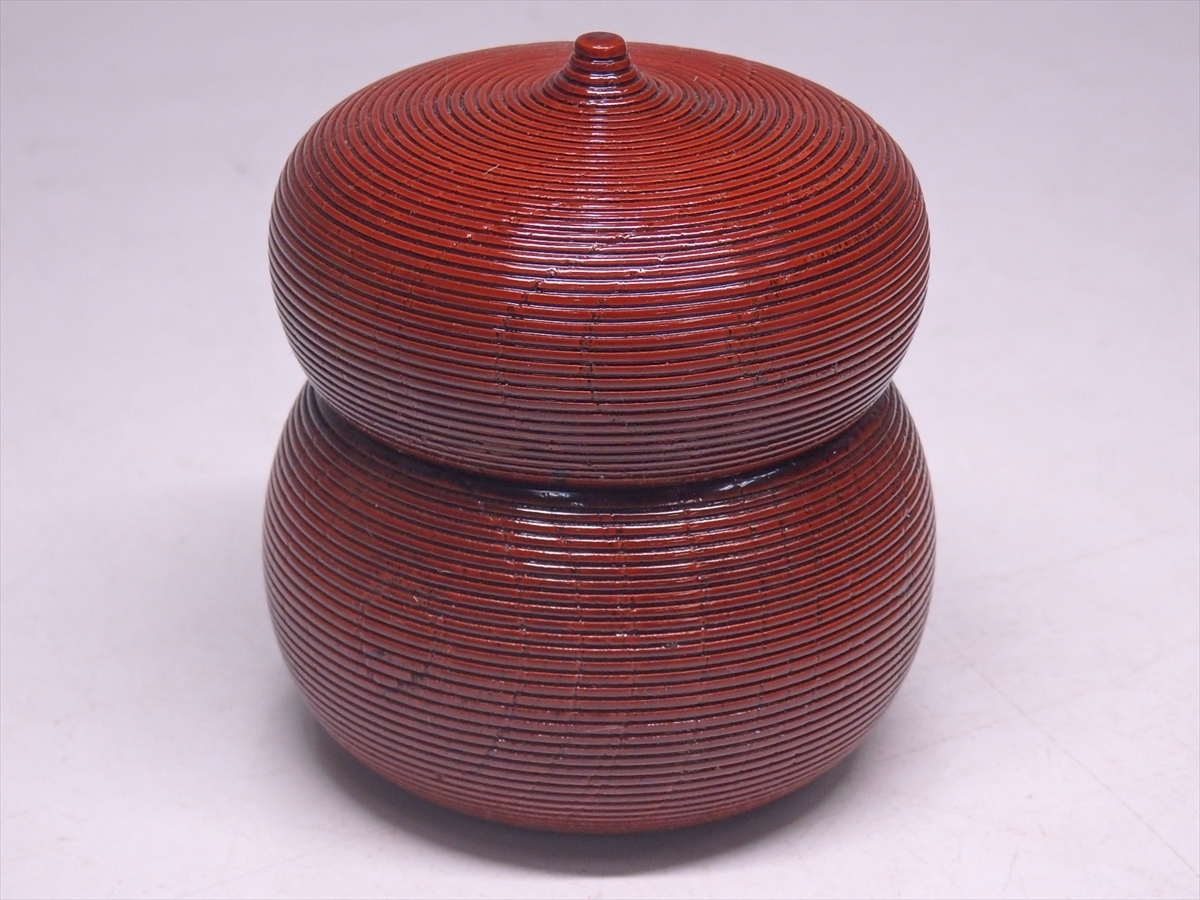 高品質，定番人気】 ☆状態良好！木製漆器【内黒筋目 瓢茶入】木目と