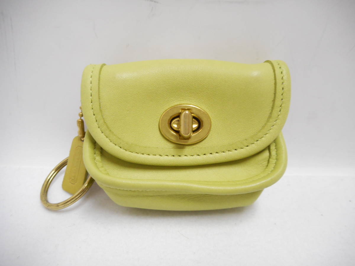 良品 OLD COACH オールドコーチ CITY KEY FOB コインケース 若草色  