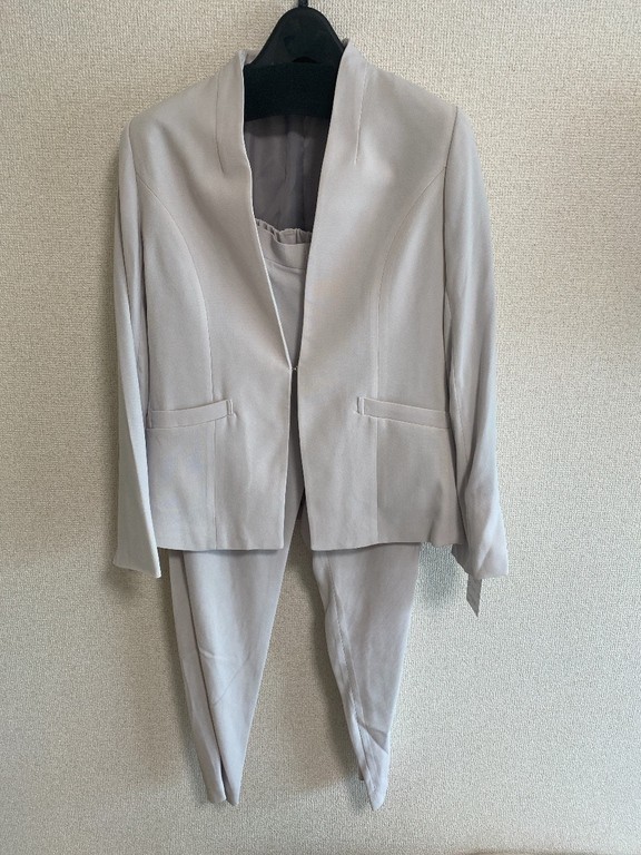 ビジネス　オフィス　プチフォーマル　ノーカラーセットアップスーツ3点セット　ライトグレー　11号 【TT390】