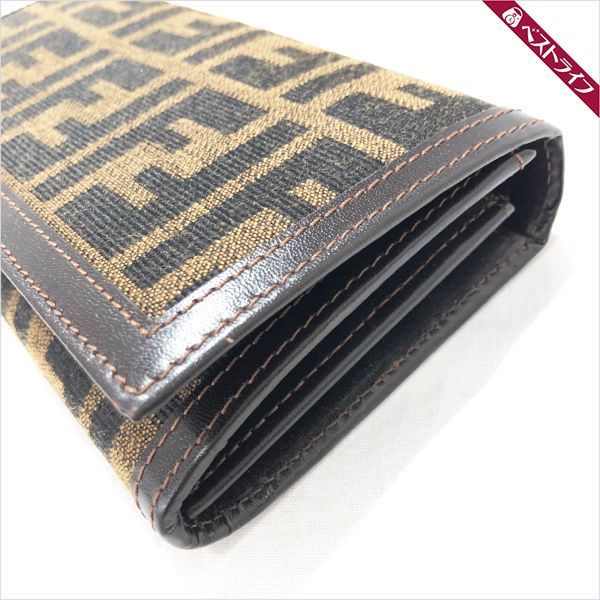 ズッカ柄 フェンディ 長財布 FENDI 財布 FF 二つ折り ブラウン 極美品