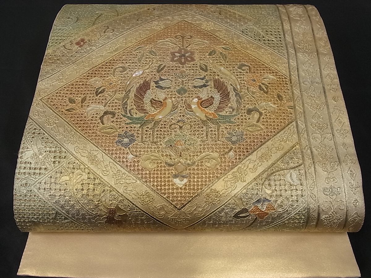 着物屋こころ□六通太鼓柄袋帯 螺鈿 中国三大刺繍 スワトウ刺繍
