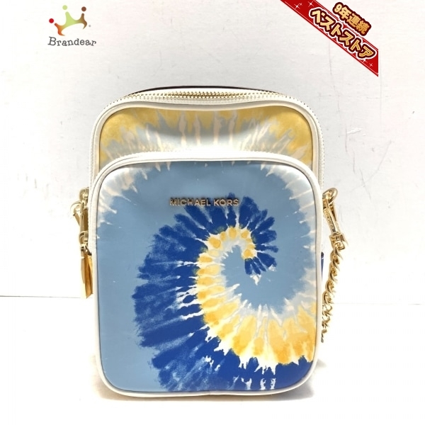 マイケルコース MICHAEL KORS ショルダーバッグ - レザー ライトブルー×白×マルチ 美品 バッグ
