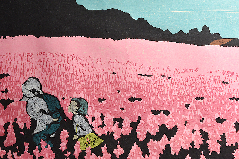 お得，爆買い 【 海野 光弘 サイン入 木版画（1972年） 額装