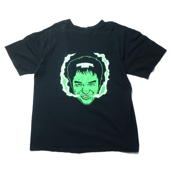 お笑い芸人 & YouTuber! 江頭2:50 えがちゃん タレント キャラクター 顔面 ロゴ プリント 半袖 Tシャツ ブラック 黒 メンズ 古着 希少