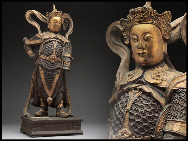CU227 時代物 中国古美術 関聖帝君像・関羽武財神立像 高41.6cm 重5.1kg・関羽立像・關聖帝君像