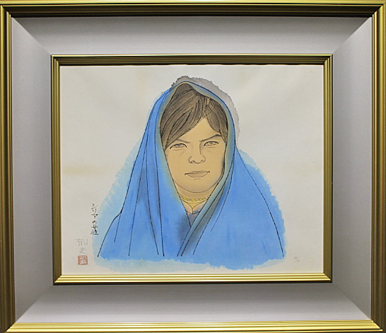 石版画！[平山郁夫・シリアの女性・自筆署名]／リトグラフ額装 □平山郁夫 【シリアの女性】 木版画 直筆サイン 印章有り