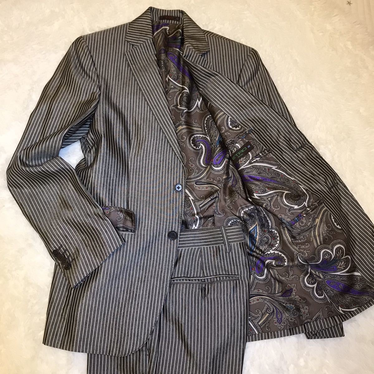 極美品◇ETRO エトロ シルク・ペイズリー柄 ストライプ柄 極美品◇ETRO エトロ シルク・ペイズリー柄 ストライプ柄