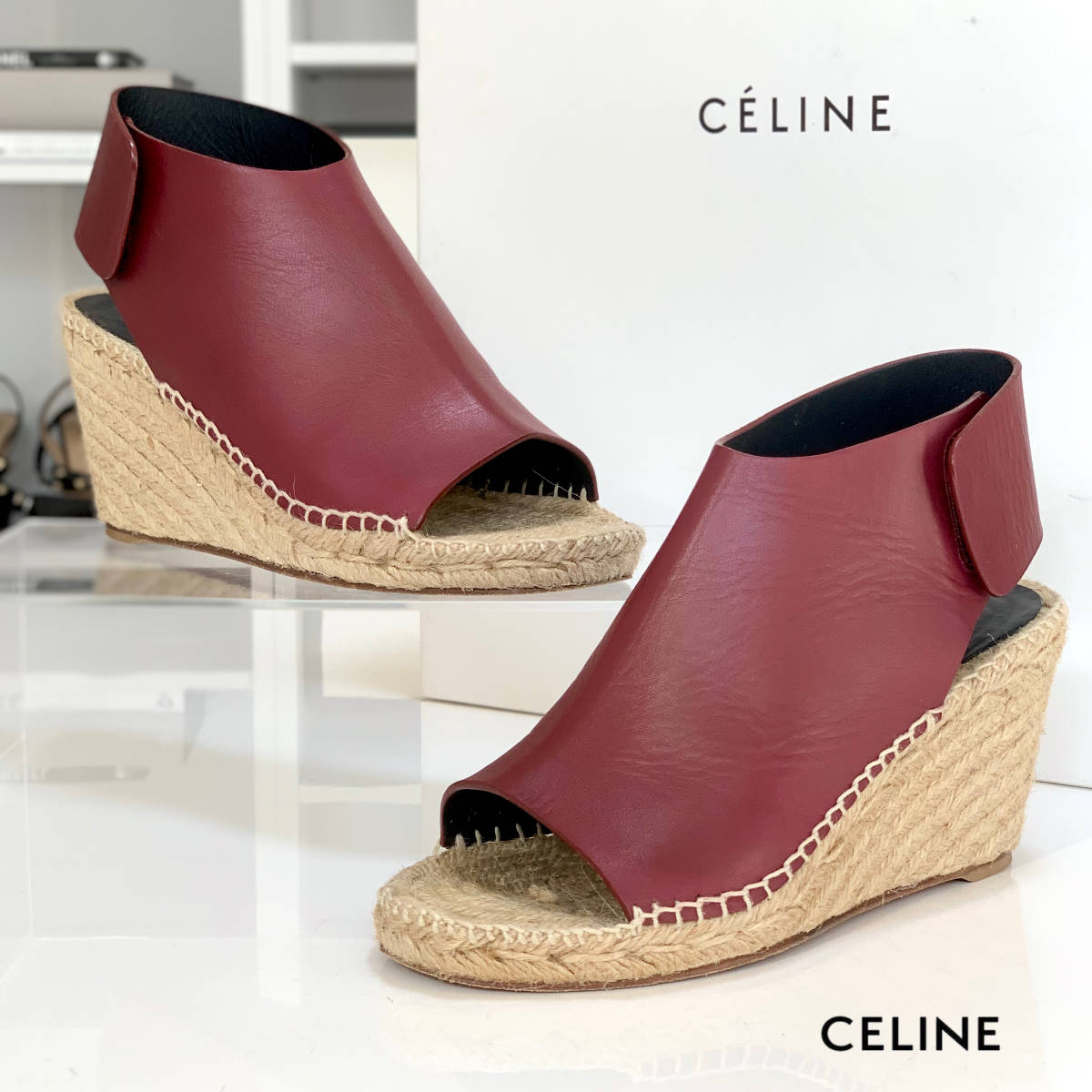 1873 美品 セリーヌ オープントゥ ウェッジサンダル