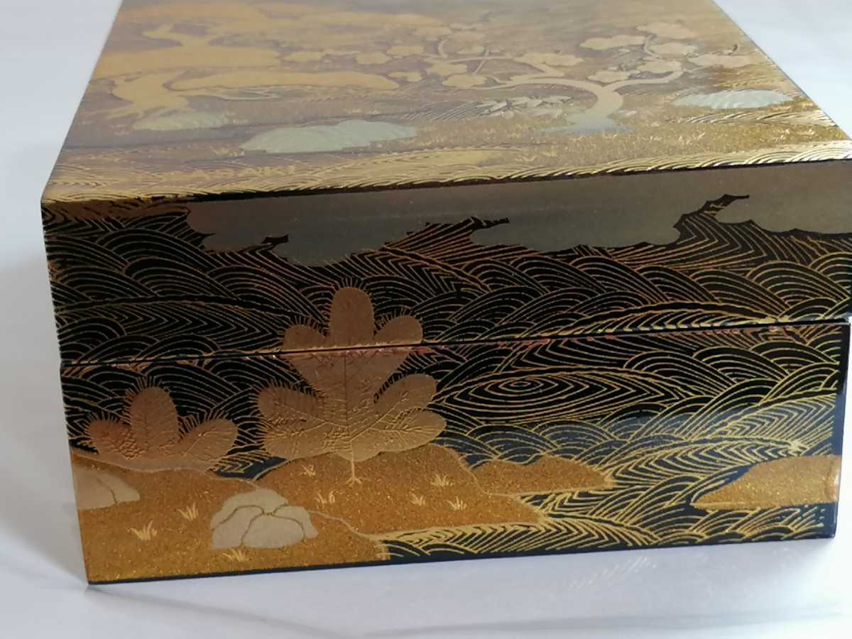 美品輪島塗 御所車蒔絵 硯箱 梨地 硯筥⁄文箱⁄レターケース⁄筆入れ 書