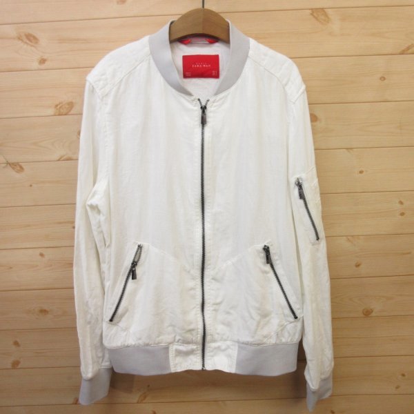 ◎ZARA MAN ザラマン◇MA-1 薄手ジャケット リネン素材◇メンズ 白 US 