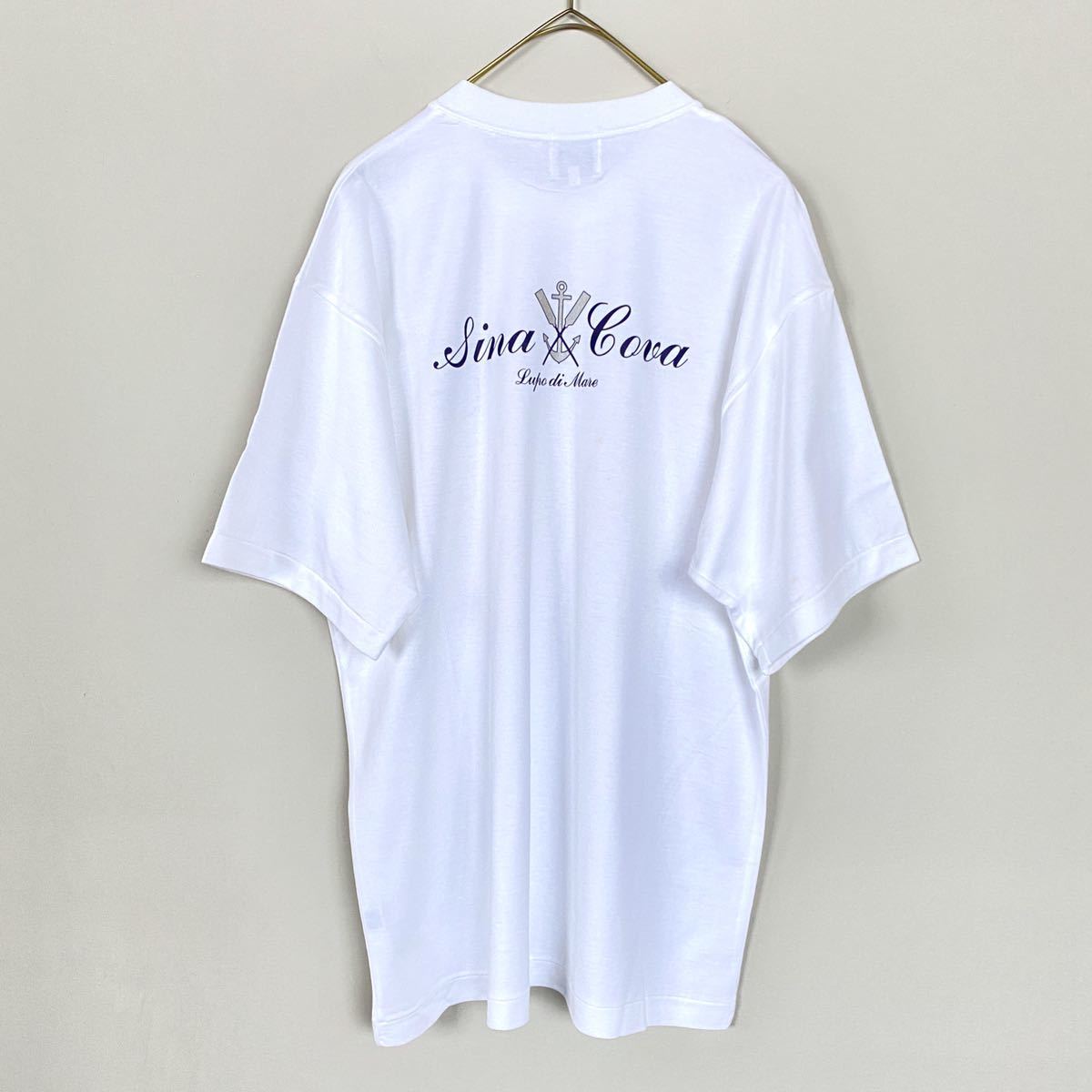 シナコバ SINA COVA 半袖 Tシャツ バックプリント ロゴ ホワイト 白 size L ワッペン刺繍 日本製 メンズ トップス バックプリント半袖Tシャツ 0 1 地図のバックプリント 春夏 半袖T