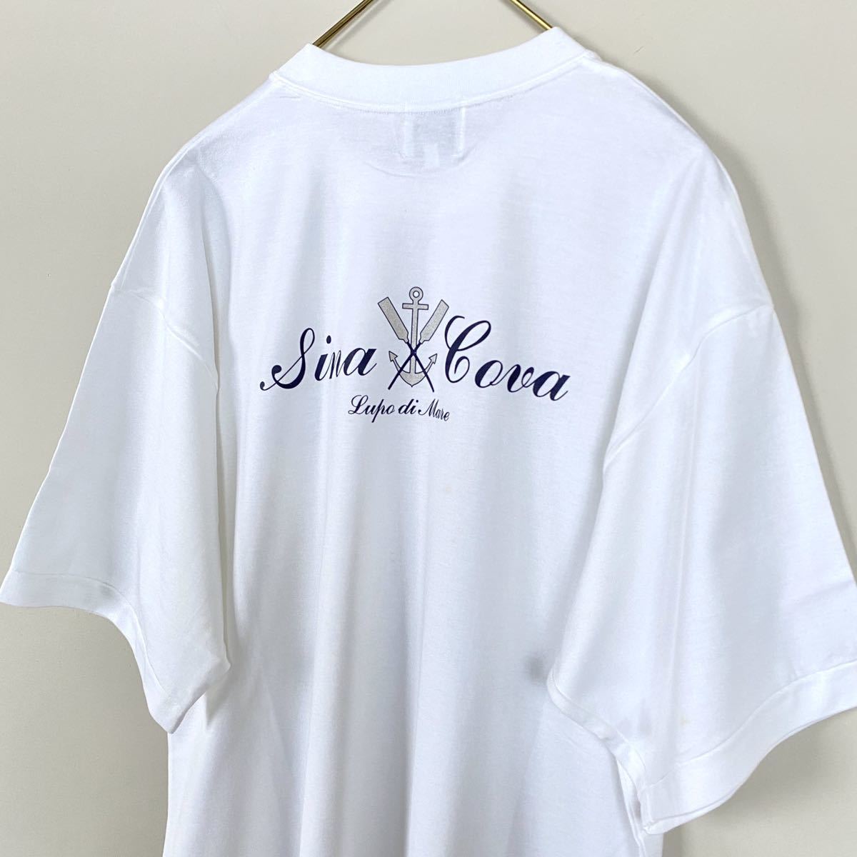 シナコバ SINA COVA 半袖 Tシャツ バックプリント ロゴ ホワイト 白 size L ワッペン刺繍 日本製 メンズ トップス バックプリント半袖Tシャツ 0 1 地図のバックプリント 春夏 半袖T