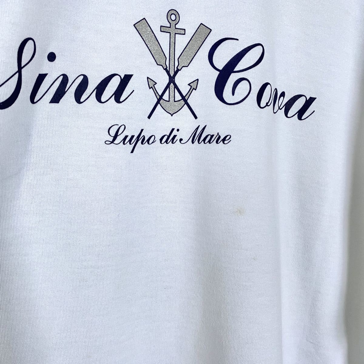 シナコバ SINA COVA 半袖 Tシャツ バックプリント ロゴ ホワイト 白 size L ワッペン刺繍 日本製 メンズ トップス バックプリント半袖Tシャツ 0 1 地図のバックプリント 春夏 半袖T