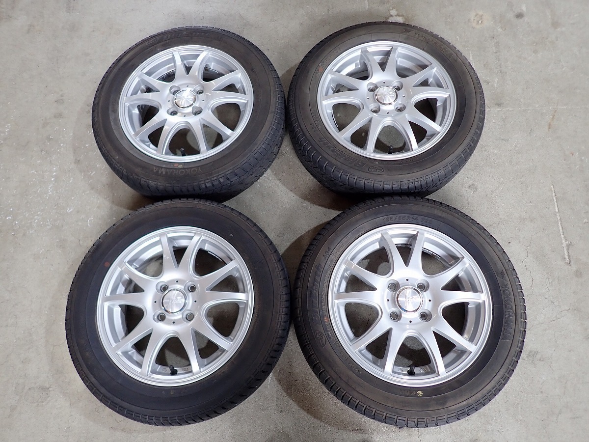KL337【送料無料165/65R14】ソリオ デリカD:2 ミラージュなどに ヨコハマ 中古夏タイヤアルミセット ▼14×4.5J 100/4H ET45▼1円スタート