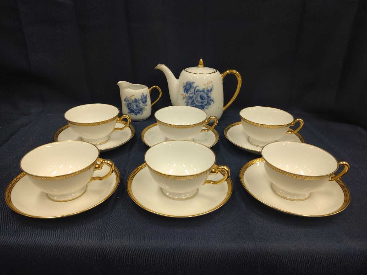 新作入荷，正規品 大倉陶園 ブルーローズティーポット&クリーマー 片葉金蝕カップ&ソーサー 15psセット(大倉陶園)｜売買されたオークション情報、yahooの商品情報をアーカイブ公開 - オークファン 大倉陶園