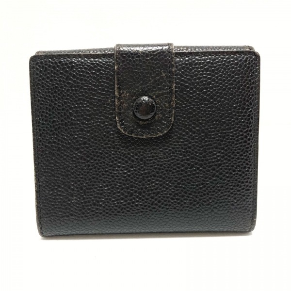 シャネル CHANEL Wホック財布 - キャビアスキン 黒 ココマーク 財布
