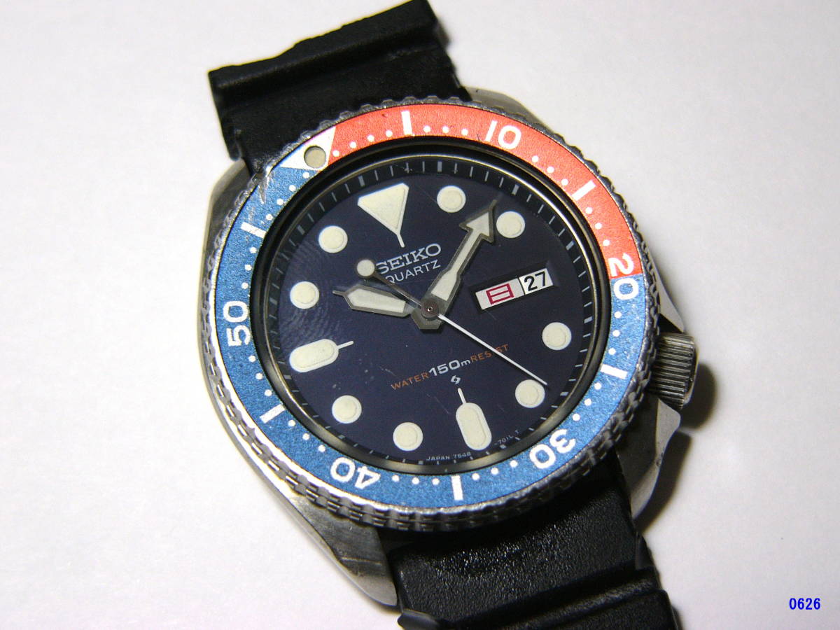 電池交換済】セイコー QZ 初期型クォーツ 1975年製 メンズ 腕時計 青