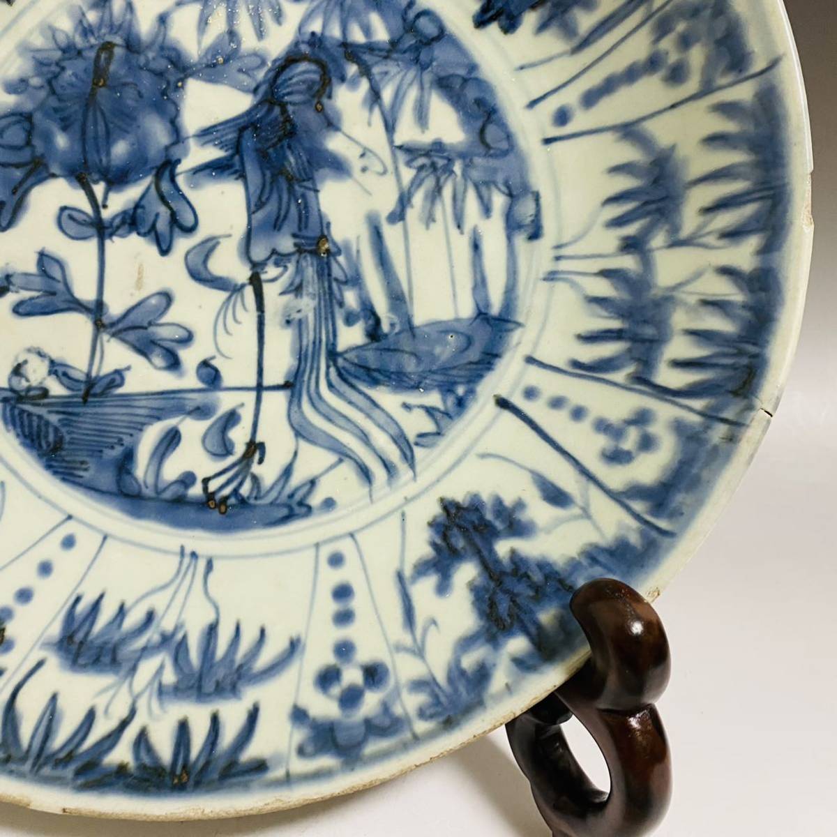 中国美術 呉須 青花 花鳥紋 大盤 φ42cm 明 時代箱(LC112) 中国美術 呉須 青花 花鳥紋 大盤 φ42cm 明 時代箱(LC112) 中国美術