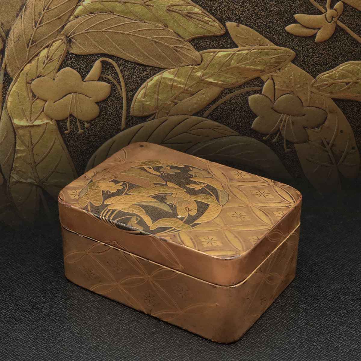 文箱 260723-7江戸時代 日本漆 塗金蒔絵牡丹唐草紋内梨地
