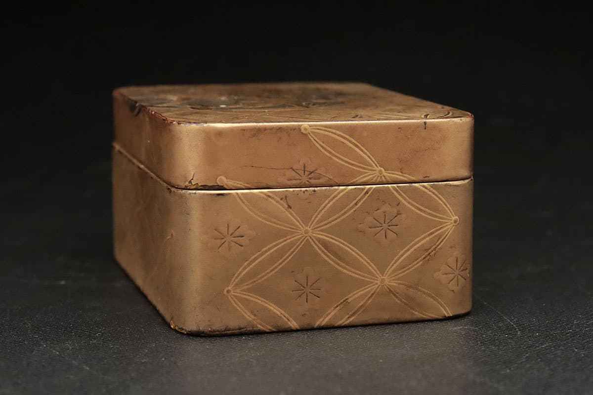 文箱 260723-7江戸時代 日本漆 塗金蒔絵牡丹唐草紋内梨地