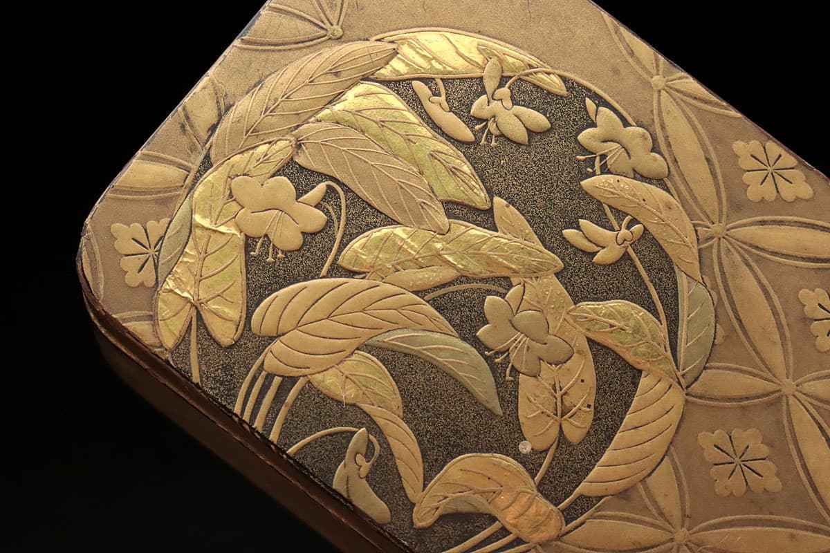 文箱 260723-7江戸時代 日本漆 塗金蒔絵牡丹唐草紋内梨地