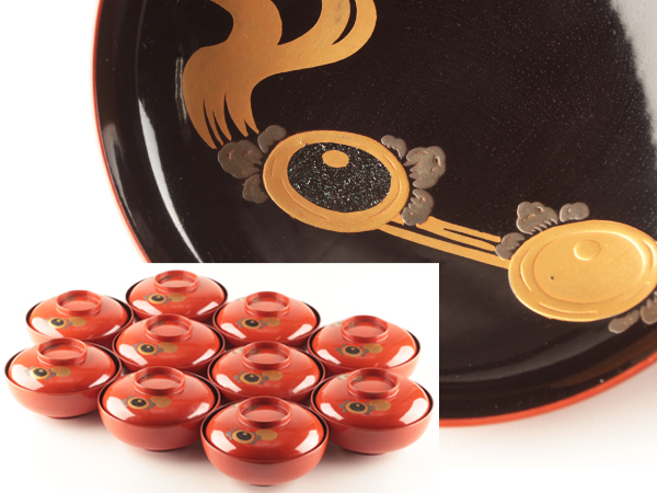 吸物椀 紅葉 打出の小槌 共箱 漆塗 e2641 蒔絵 十客 木箱入り 瓢箪 木製