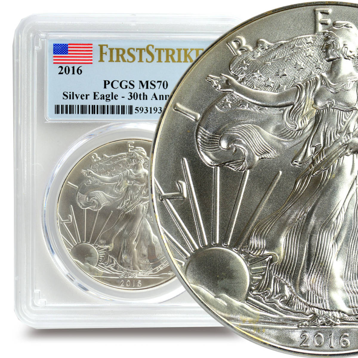 【最高鑑定】シルバーイーグル MS70 30周年記念 2016年 ファーストストライク アメリカ 銀貨 PCGS 1ドル モダン コイン アンティーク