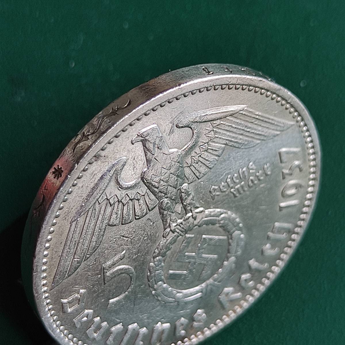 ドイツナチス第三帝国 1937年 5ライヒスマルク銀貨と切手 5ライヒスマルク