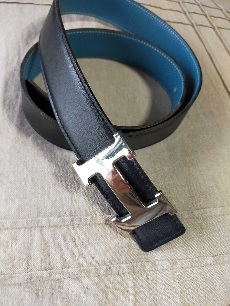 セール，新作登場 エルメス HERMES ベルト バックル Ｈベルト リバーシブル メンズ レディース ブルージーン 黒 ブラック(服飾小物)｜売買されたオークション情報、yahooの商品情報をアーカイブ公開 - オークフ 服飾小物