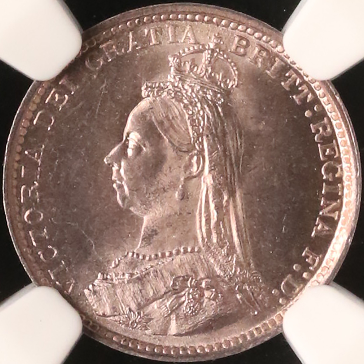 【稀少性あり！130年も前】1887年　イギリス　銀貨　3ペンス◆ビクトリア　◆ジュビリーヘッド　◆NGC　MS65+　アンティークコイン