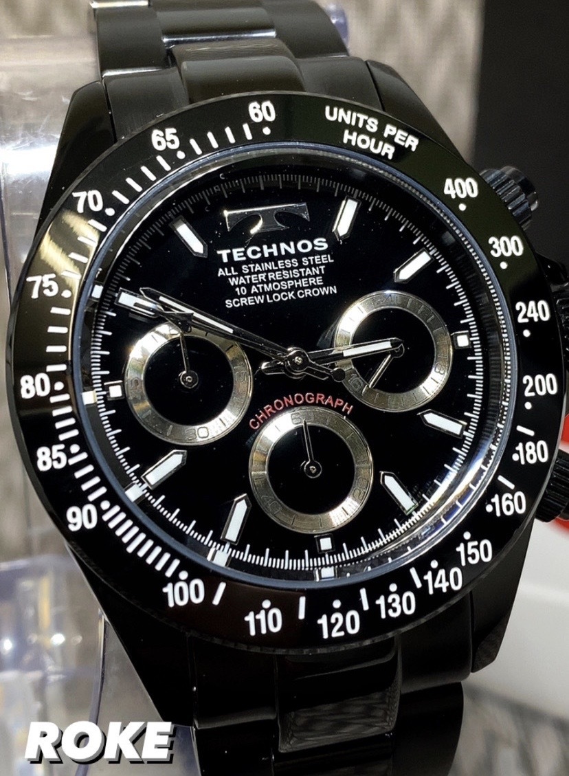新品 テクノス TECHNOS 正規品 クロノフラフ 腕時計 フルブラック 