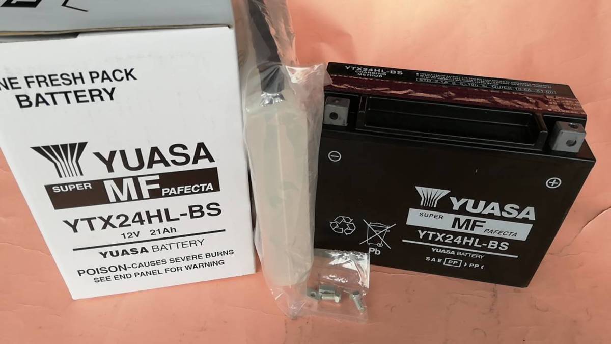 正規輸入YUASA ユアサ YTX24HL-BS 充電済み ハーレー バッテリー (Y50-N18L-A 66010-82B) ツアラー FLHR FLHT FLT