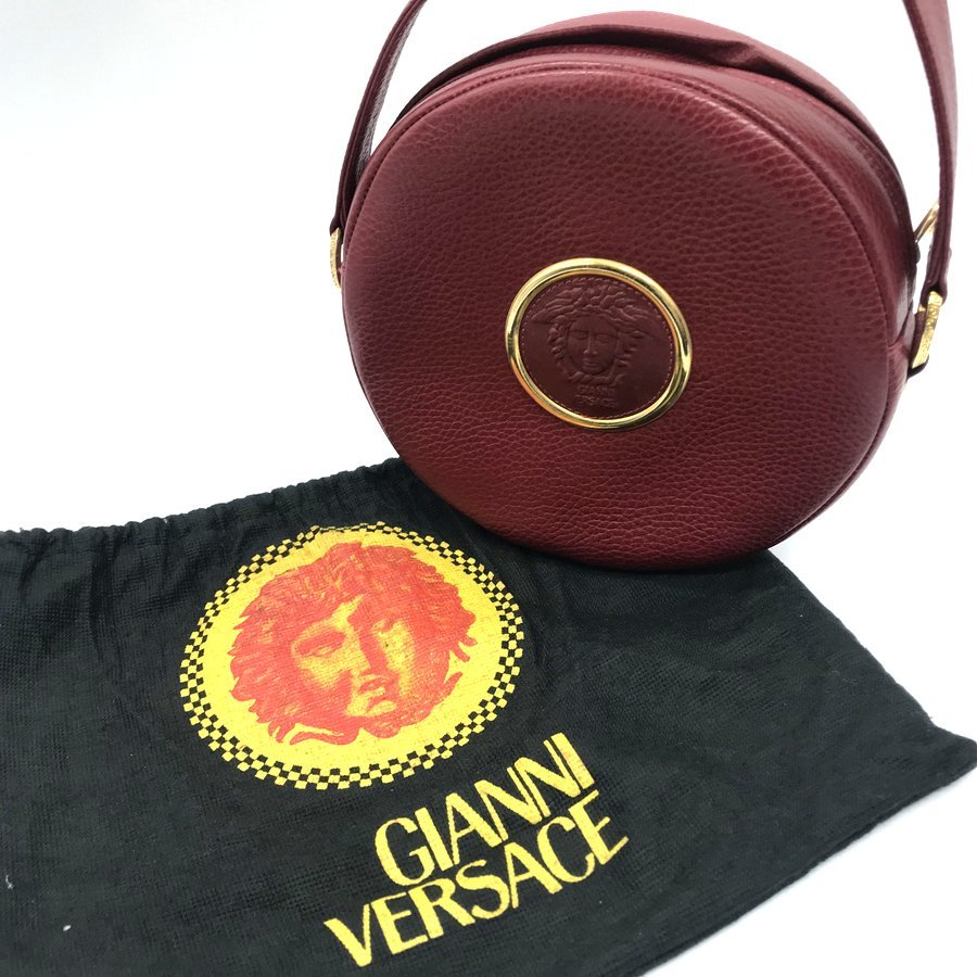 ジャンニ ヴェルサーチ ラウンドショルダーバッグ ミニバッグ メデューサ レザー 保存袋 美品 男女兼用 GIANNIVERSACE 鞄 B7373◆