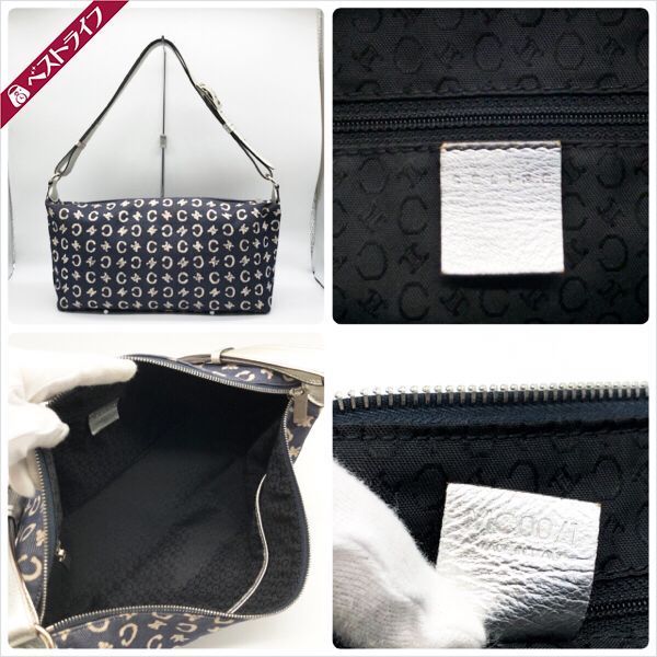 美品 CELINE セリーヌ MC00/1 ロゴ Cマカダム キャンバス レザー 斜め 