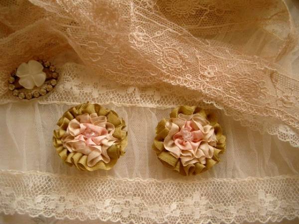 フランスビンテージシルクリボンワークフラワーアップリケ2枚_1