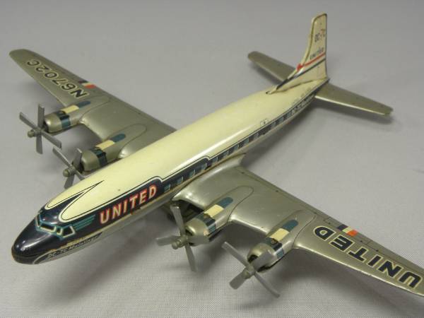 希少 当時物 ヨネザワ クラグスタン ユナイテッド航空 DC-7 ブリキ 飛行機 ヨネザワ 米澤□ユナイテッド航空 DC-7 旅客機 ブリキ 1950年代(航空機