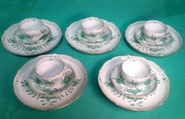 1級美品 マイセン MEISSEN インドの華 グリーン 5人 20点セット_3