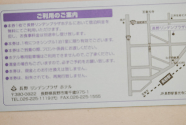 長野　リンデンプラザ　ホテル　シングル宿泊券　5枚　送料込み_2