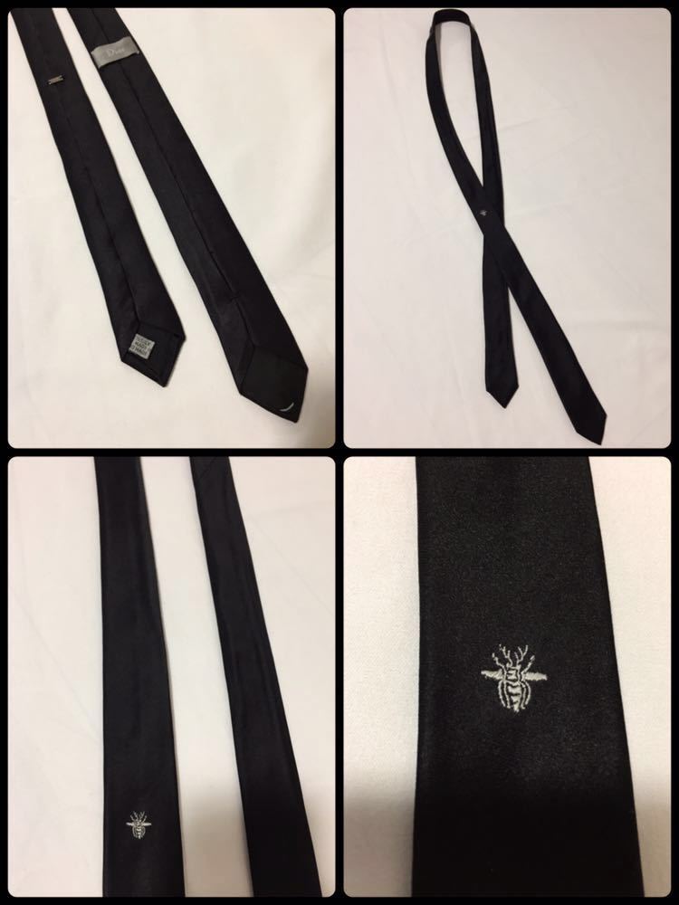 正規 DIOR HOMME Bee narrow silk100% made in Italy collar black