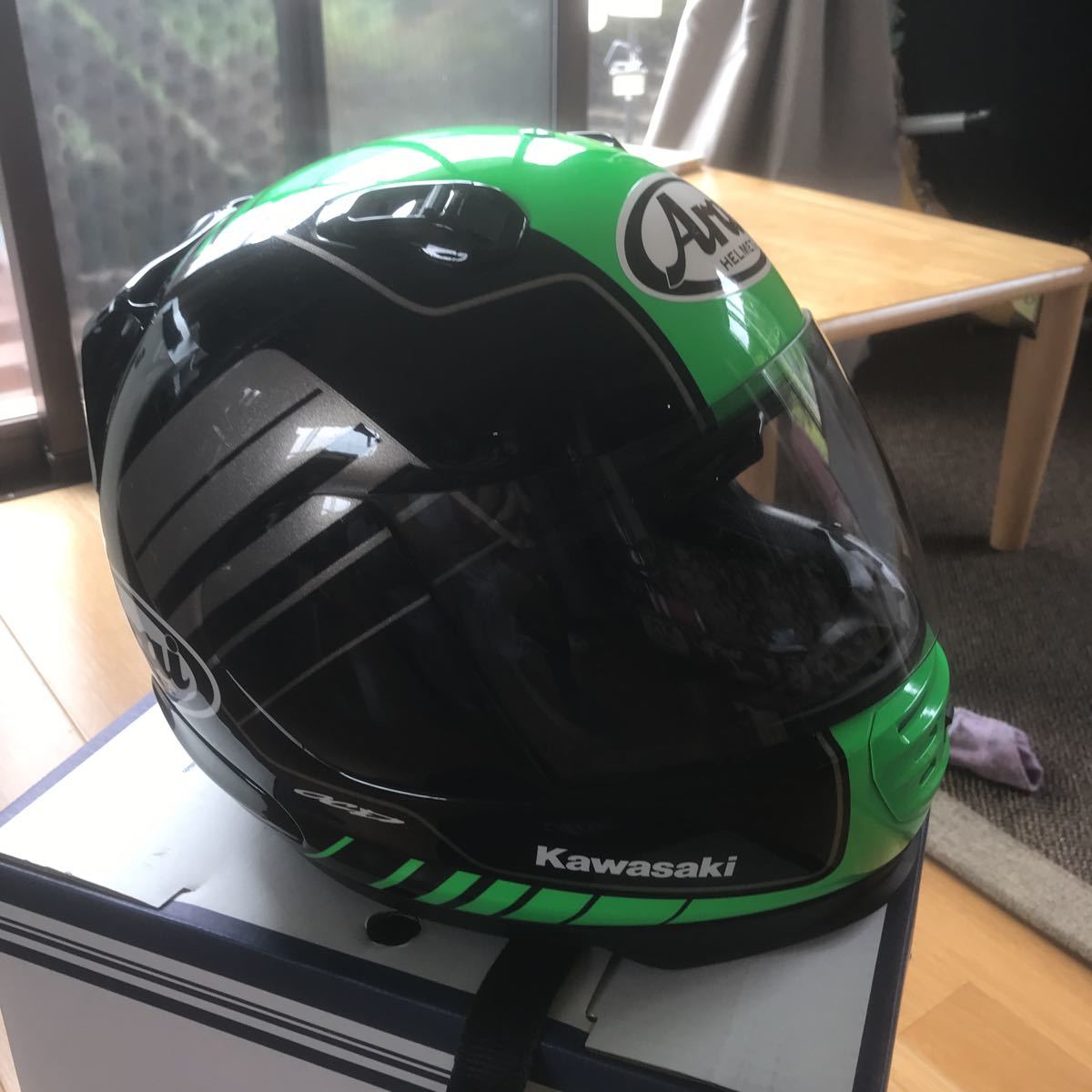 アライヘルメット　カワサキ純正　黒／ライムグリーン | RX-7X アライ ゴースト ライムグリーングッズ紹介］ARAI ライム
