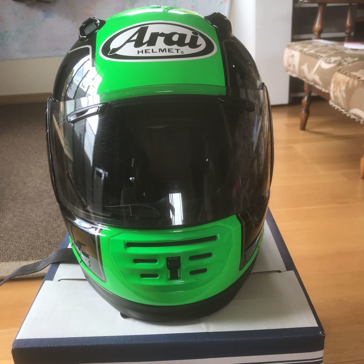 アライヘルメット　カワサキ純正　黒／ライムグリーン | RX-7X アライ ゴースト ライムグリーングッズ紹介］ARAI ライム