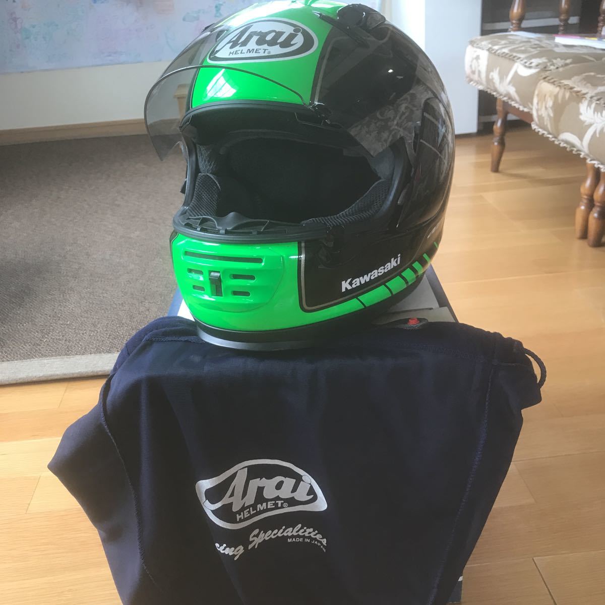 アライヘルメット　カワサキ純正　黒／ライムグリーン | RX-7X アライ ゴースト ライムグリーングッズ紹介］ARAI ライム