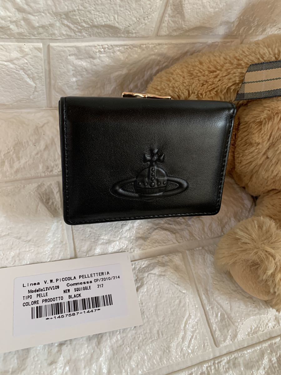 VivienneWestwood レザー3折財布 ブラック がま口 小型財布 13vv109