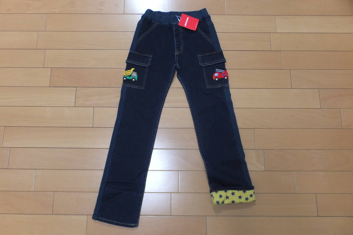 新品★ミキハウス★デニムパンツ 130 前後切替 プッチー君 2WAY/定価9200円+税