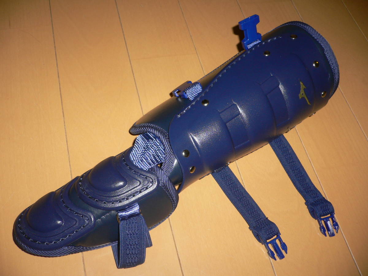 美品 ミズノ 野球 フットガード レッグガード 左打者用 右足 ネイビー 