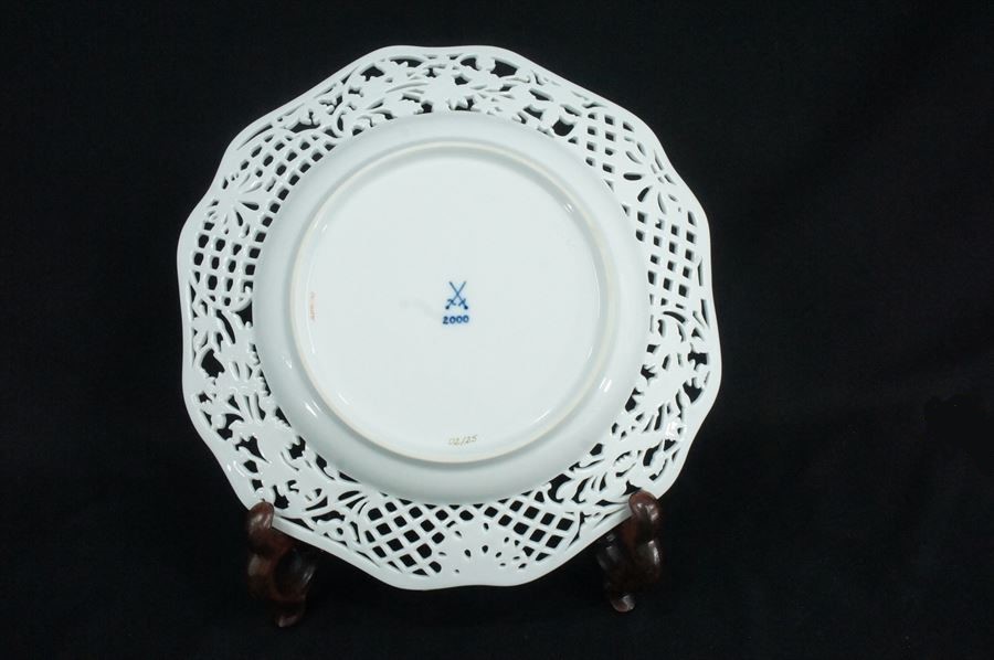 T マイセン Meissen ピアスプレート 飾り皿 鳥絵 透かし彫り 2/25 直径