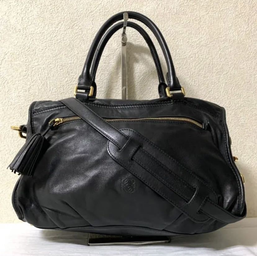 N-9525】ロエベ LOEWE ハンドバッグ トートバッグ ロゴ ブラウン系