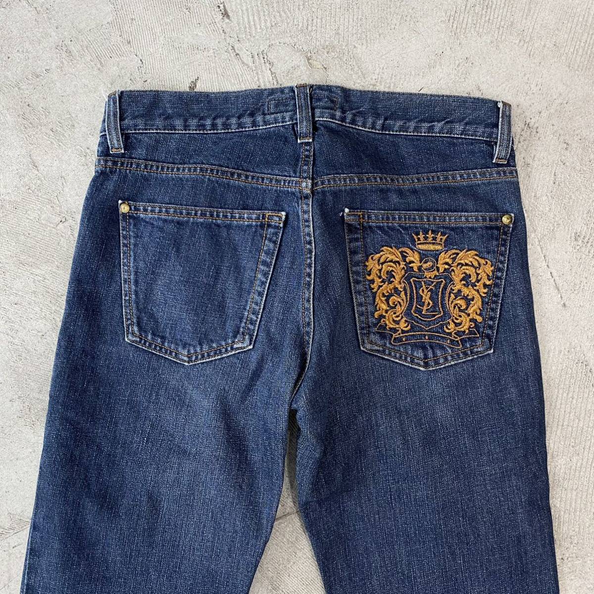 YVES SAINT LAURENT イブサンローラン ロゴ 刺繍 フレア デニム パンツ 